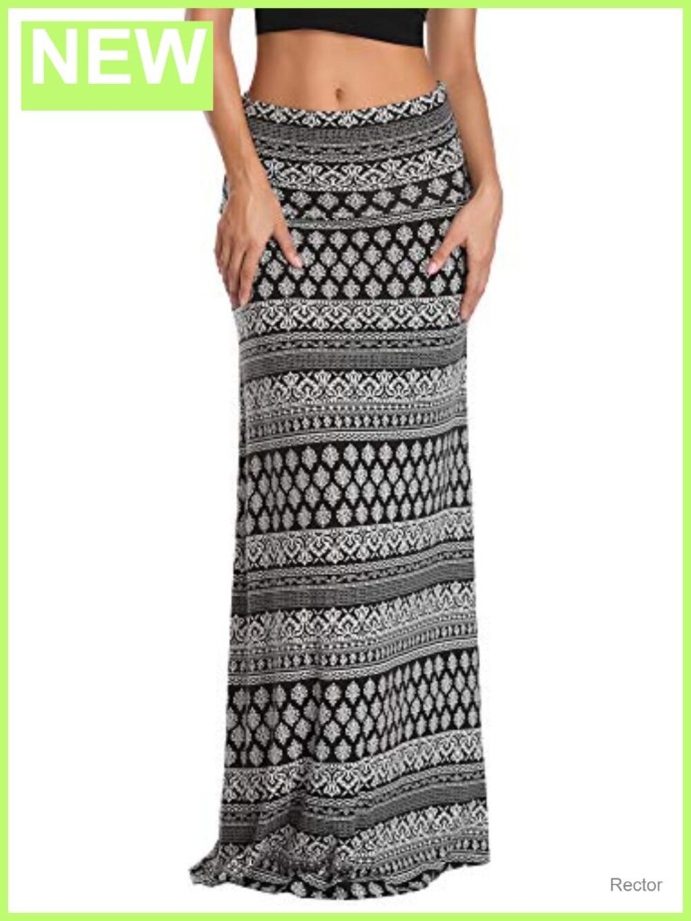 Women's Fold Over Flare Long Maxi Skirt Spandex Comfy High Rise